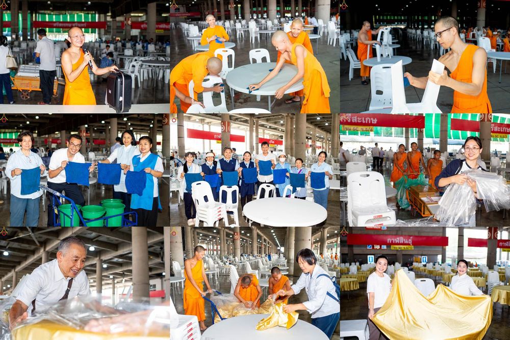 ภาพ No.322284:วันที่ 15 เมษายน พ.ศ.2569 การเตรียมงาน เช็ดโต๊ะ เก้าอี้ ปูผ้าโต๊ะฉัน เพื่องานถวายมหาสังฆทาน 40,000 กว่าวัดทั่วประเทศ วันคุ้มครองโลก 22 เมษายน พ.ศ.2569 วัดพระธรรมกาย