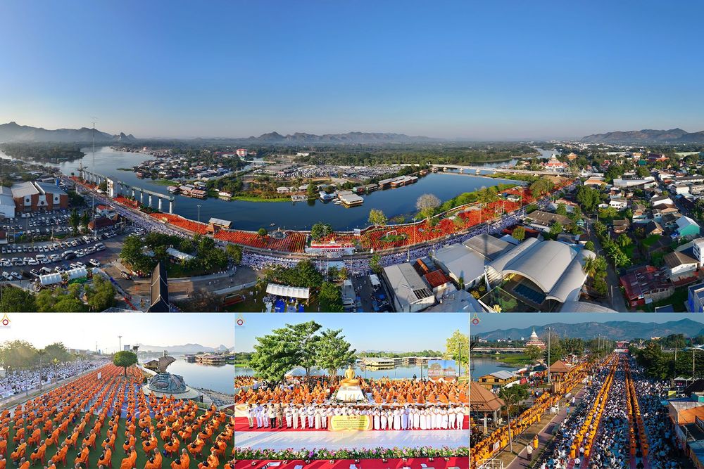 ภาพ No.284114:วันเสาร์ที่ 20 ธันวาคม พ.ศ.2568  พิธีตักบาตรพระ 10,000 รูป เนื่องในโอกาส 194 ปี จังหวัดกาญจนบุรี และอุทิศส่วนกุศลให้แด่บรรพชนทั้งหลาย บริเวณถนนสองแคว (Skywalk) เมืองกาญจนบุรี