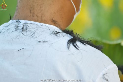 ภาพ No.39787:พิธีตัดปอยผม ปลงผม ขอขมารับผ้าไตรและพิธีบรรพชา ในโครงการอุปสมบท บูชาธรรมมหาปูชนียาจารย์ ประจำปี 2564 ชุดที่ 6