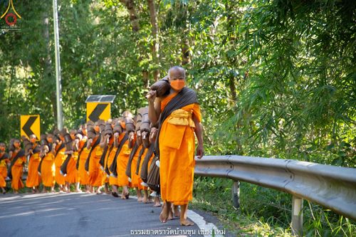 ภาพ No.39949:คณะพระภิกษุ - สามเณร วัดบ้านขุนกว่า ๓๐๐ รูป เดินธรรมยาตราฉลองแชมป์บาลี ๒๕๖๔