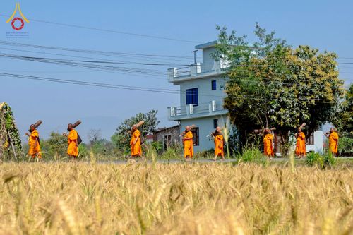 ภาพ No.212901:วันที่ 14 - 15 มีนาคม พ.ศ. 2568 คณะสงฆ์และสามเณรเดินธรรมยาตรา ในโครงการบวชสามเณรเนปาล 500 รูป ไปยังสถานที่รอบมายาเทวีและลุมพินีเกรด ณ ลุมพินี ประเทศเนปาล