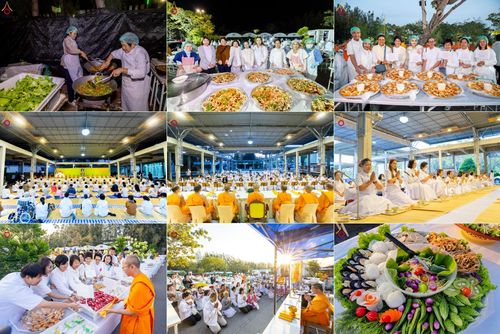 สาธุชนถวายภัตตาหารเป็นสังฆทาน แด่พระธรรมยาตรา ณ อนุสรณ์สถานมหาวิหารพระมงคลเทพมุนี (โลตัสแลนด์) อ.สองพี่น้อง จ.สุพรรณบุรี ในโครงการธรรมยาตรา กตัญญูบูชา มหาปูชนียาจารย์ พระมงคลเทพมุนี(สด จนฺทสโร) พระผู้ปราบมาร ปีที่ 13 วันที่ 12 มกราคม พ.ศ.2568