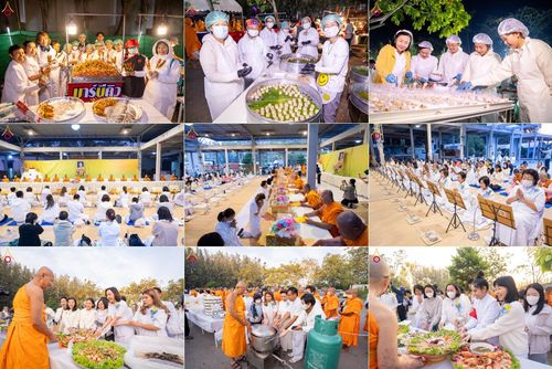 พิธีถวายภัตตาหารเป็นสังฆทาน แด่พระธรรมยาตรา ณ อนุสรณ์สถานมหาวิหารพระมงคลเทพมุนี (โลตัสแลนด์) อ.สองพี่น้อง จ.สุพรรณบุรี ในโครงการธรรมยาตรา กตัญญูบูชา มหาปูชนียาจารย์ พระมงคลเทพมุนี(สด จนฺทสโร) พระผู้ปราบมาร แห่ง ปีที่ 13 วันที่ 14 มกราคม พ.ศ.2568