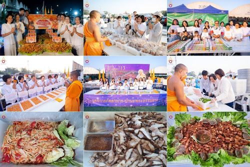 สาธุชนถวายภัตตาหารเป็นสังฆทาน แด่พระธรรมยาตรา ณ วัดโบสถ์(บน) ตำบลบางคูเวียง อำเภอบางกรวย จังหวัดนนทบุรี ในโครงการธรรมยาตรา กตัญญูบูชา มหาปูชนียาจารย์ พระมงคลเทพมุนี(สด จนฺทสโร) พระผู้ปราบมาร อนุสรณ์สถาน 7 แห่ง ปีที่ 13 วันที่ 19 มกราคม พ.ศ. 2568
