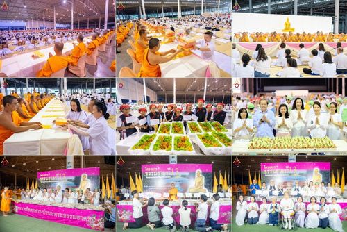 พิธีถวายภัตตาหารเป็นสังฆทาน แด่พระธรรมยาตรา ณ วัดพระธรรมกาย ตำบลคลองสาม อำเภอคลองหลวง จังหวัดปทุมธานี ในโครงการธรรมยาตรา กตัญญูบูชา มหาปูชนียาจารย์ พระมงคลเทพมุนี(สด จนฺทสโร) พระผู้ปราบมาร อนุสรณ์สถาน 7 แห่ง ปีที่ 13 วันที่ 27 มกราคม พ.ศ. 2568