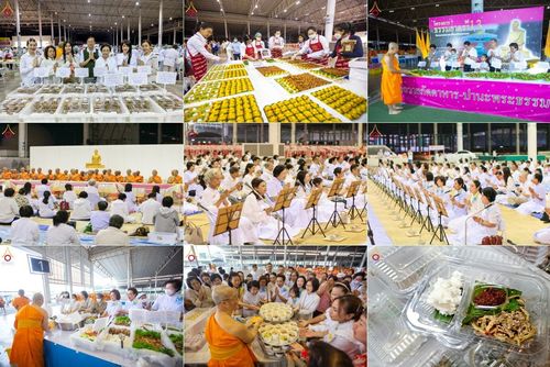 พิธีถวายภัตตาหารเป็นสังฆทาน แด่พระธรรมยาตรา ณ วัดพระธรรมกาย ตำบลคลองสาม อำเภอคลองหลวง จังหวัดปทุมธานี ในโครงการธรรมยาตรา กตัญญูบูชา มหาปูชนียาจารย์ พระมงคลเทพมุนี(สด จนฺทสโร) พระผู้ปราบมาร อนุสรณ์สถาน 7 แห่ง ปีที่ 13 วันที่ 29 มกราคม พ.ศ. 2568