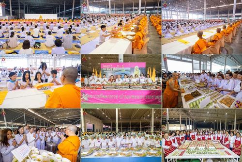 พิธีถวายภัตตาหารเป็นสังฆทาน แด่พระธรรมยาตรา ณ วัดพระธรรมกาย ตำบลคลองสาม อำเภอคลองหลวง จังหวัดปทุมธานี ในโครงการธรรมยาตรา กตัญญูบูชา มหาปูชนียาจารย์ พระมงคลเทพมุนี(สด จนฺทสโร) พระผู้ปราบมาร อนุสรณ์สถาน 7 แห่ง ปีที่ 13 วันที่ 31 มกราคม พ.ศ. 2568