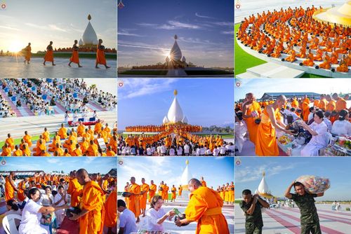 วันจันทร์ที่ 17 มีนาคม พ.ศ. 2568 พิธีตักบาตรพระกว่า 300 รูป ฉลองพิธีประดิษฐานพระบรมสารีริกธาตุ ณ ปทุมเจดีย์ เจดีย์พระพุทธเจ้า 5 พระองค์ ศูนย์อบรมเยาวชนปัตตานี บ้านโคกดีปลี ตำบลตุยง อำเภอหนองจิก จังหวัดปัตตานี