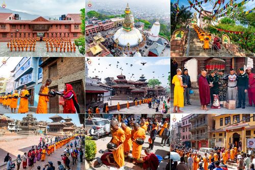 วันที่ 17 - 18 มีนาคม พ.ศ. 2568 คณะสงฆ์และสามเณรเดินบิณฑบาต รอบเมืองในพื้นที่ วัดสยมภูวนาถและราชวังปาตัน ณ เมืองกาฐมาณฑุ ประเทศเนปาล