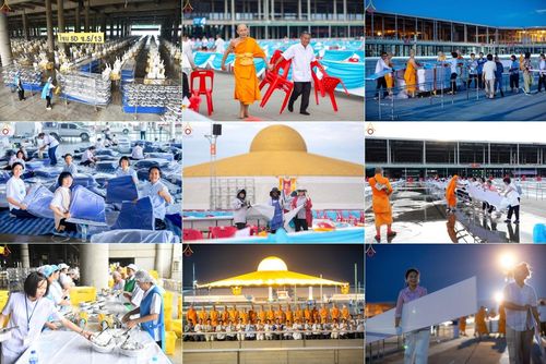 วันที่ 15 - 18 เมษายน พ.ศ. 2568 การเตรียมภาชนะสำหรับถวายภัตตาหาร , การจัดโต๊ะเก้าอี้ในลานธรรม , การแพ็คพัสดุงานต้อนรับ เพื่องานวันคุ้มครองโลก 22 เมษายน พ.ศ.2568 วัดพระธรรมกาย