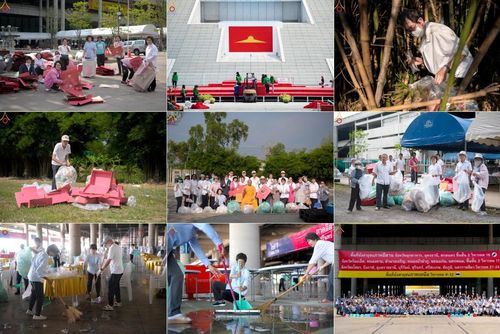 วันที่ 23-25 เมษายน พ.ศ. 2568 เจ้าหน้าที่และสาธุชนช่วยกัน รับบุญเก็บงานวันคุ้มครองโลก ณ วัดพระธรรมกาย