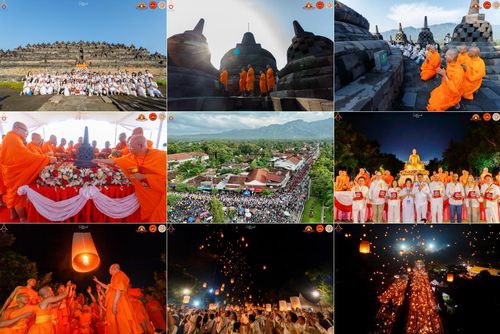 วันจันทร์ที่ 12 พฤษภาคม พ.ศ. 2568  ชาวพุทธในอินโดนีเซีย ร่วมฉลองวิสาขบูชาจุดประทีปกว่า 200,000 ดวง ณ พระมหาเจดีย์บรมพุทโธ  เจริญพุทธมนต์ถวาย “พระวชิรเกล้าเจ้าอยู่หัว”