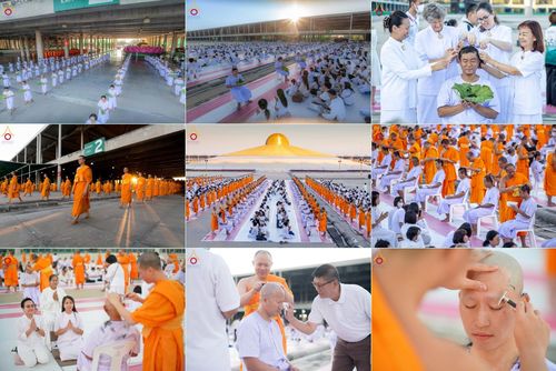 วันอาทิตย์ที่ 30 พฤศจิกายน พ.ศ. 2568 พิธีปลงผม โครงการอุปสมบทบูชาธรรมมหาปูชนียาจารย์ ปี 2568 ณ ลานธรรมพระมหาธรรมกายเจดีย์ ฝั่งทิศตะวันตก ระหว่างวิหารคดหมายเลข 8 และ 9 วัดพระธรรมกาย