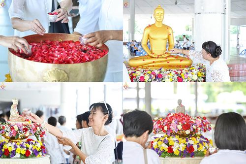 วันที่ 13 เมษายน พ.ศ.2569 สาธุชนสรงน้ำพระ เนื่องในวันสงกรานต์ ณ หอฉันคุณยายอาจารย์ วัดพระธรรมกาย