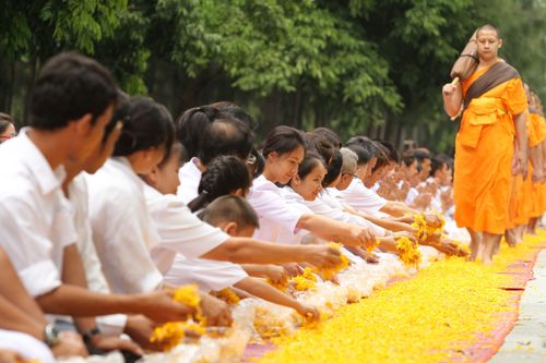 ภาพ No.5256:ภาพโปรยกลีบดอกดาวรวยต้อนรับคณะพระธุดงค์