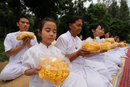 ภาพ No.5270:ภาพโปรยกลีบดอกดาวรวยต้อนรับคณะพระธุดงค์