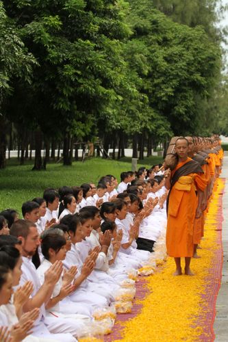 ภาพ No.5280:ภาพโปรยกลีบดอกดาวรวยต้อนรับคณะพระธุดงค์