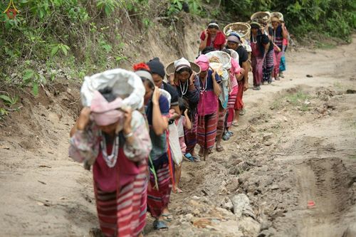 ภาพ No.17637:พิธีแสดงตนเป็นพุทธมามกะกลั่นแผ่นดินและโปรยทรายเพื่อสถาปนาพระเจดีย์สวรรค์วัดบ้านแม่แสนสุข