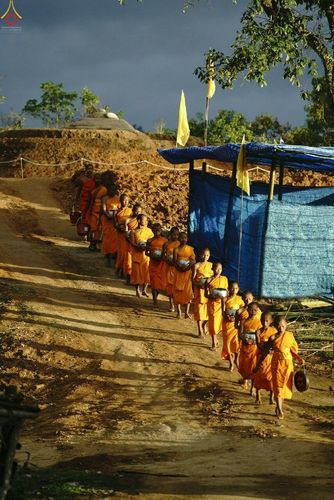 ภาพ No.17689:พิธีแสดงตนเป็นพุทธมามกะกลั่นแผ่นดินและโปรยทรายเพื่อสถาปนาพระเจดีย์สวรรค์วัดบ้านแม่แสนสุข