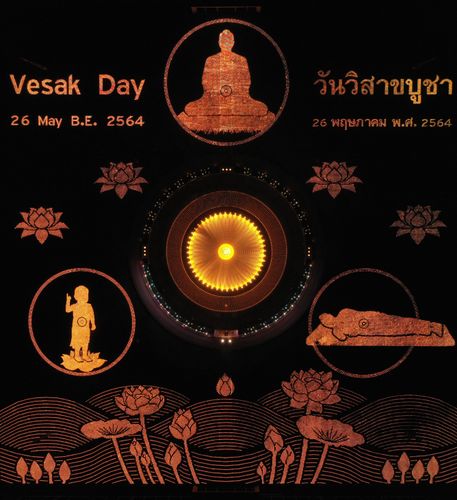 ภาพ No.29133:วันวิสาขบูชา จุดวิสาขประทีปถวายเป็นพุทธบูชา แปรอักษรเป็นภาพพระสัมมาสัมพุทธเจ้า ประสูติ ตรัสรู้ ปรินิพพาน