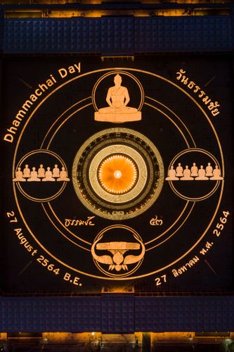 ภาพ No.29355:วันธรรมชัย พิธีจุดประทีปโคมไฟ ถวายเป็นพุทธบูชา แปรอักษรเป็นภาพ