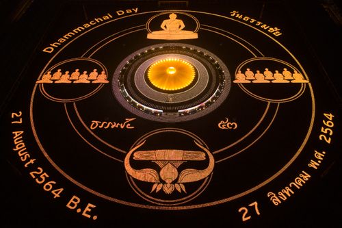 ภาพ No.29357:วันธรรมชัย พิธีจุดประทีปโคมไฟ ถวายเป็นพุทธบูชา แปรอักษรเป็นภาพ