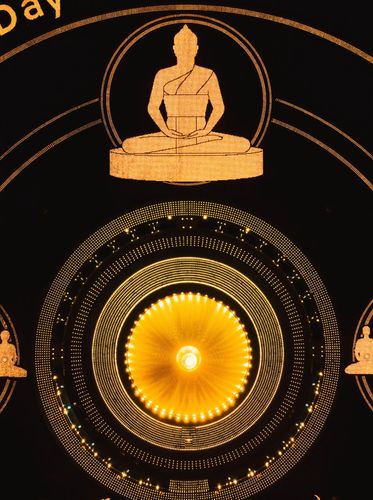 ภาพ No.29391:วันธรรมชัย พิธีจุดประทีปโคมไฟ ถวายเป็นพุทธบูชา แปรอักษรเป็นภาพ