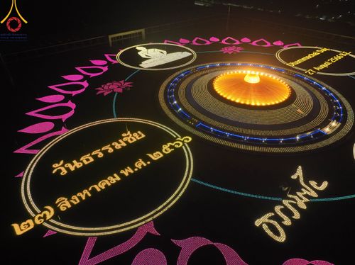 ภาพ No.86484:วันธรรมชัย ปีที่ 55 พิธีทอดผ้าป่ากฐินสมทบครั้งที่1, พิธีเจริญพุทธมนต์ ลูกนิมิตมหาสมบัติฯ พิธีจุดประทีป,พิธีฉลองชัยสวดมนต์บทธัมมจักกัปปวัตนสูตร วันอาทิตย์ที่ 27 สิงหาคม พ.ศ.2566 ณ สภาธรรมกายสากล / มหารัตนวิหารคด วัดพระธรรมกาย