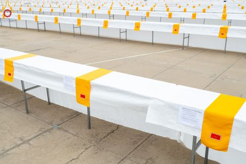 ภาพ No.218364:วันที่ 14-15 เมษายน พ.ศ. 2568 การเตรียมงานเครื่องเสียง , การเตรียมงานติดผ้ารับประเคน , การเตรียมงานเครื่องนอนพระสังฆาธิการ , การเตรียมงานจุดนั่งสาธุชน , การเตรียมงานถุงน้ำถ่วงน้ำหนักโต๊ะ , การเตรียมงานภาชนะฉันภัตตาหาร เพื่องานวันคุ้มครองโลก 22 เมษายน พ.ศ